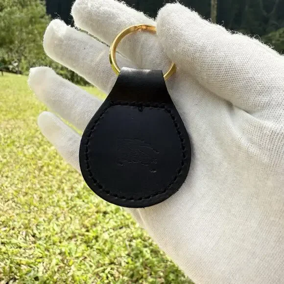 Vintage Burberry Black Leather Key Holder Key Fob Gold-Tone Keyring Authentic - Picture 3 of 6